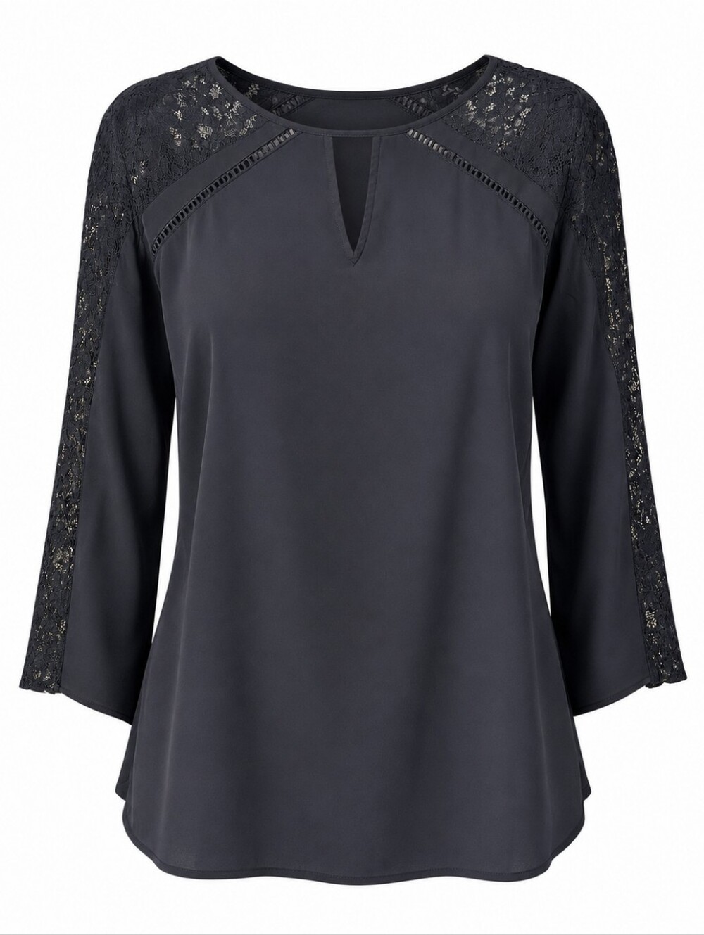 Express Black Lace Blouse Small Womens 3/4 Sleeve Keyhole Career Dressy Top